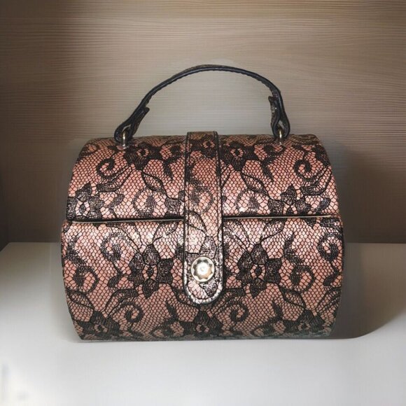 💍 Tuscan Designs Travel Jewelry Case | Pink & Black Lace | Elegant Gift for Her - Picture 1 of 8